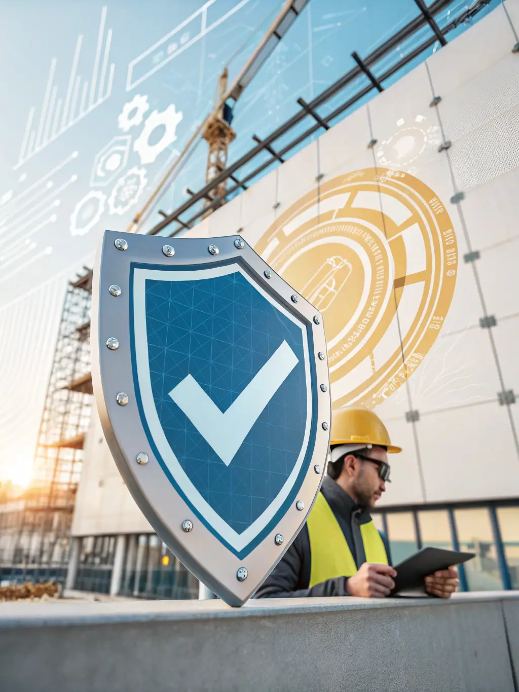 A digital illustration of a shield with a checkmark inside, representing security and compliance.